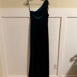 One-Shoulder Green Velvet Dress